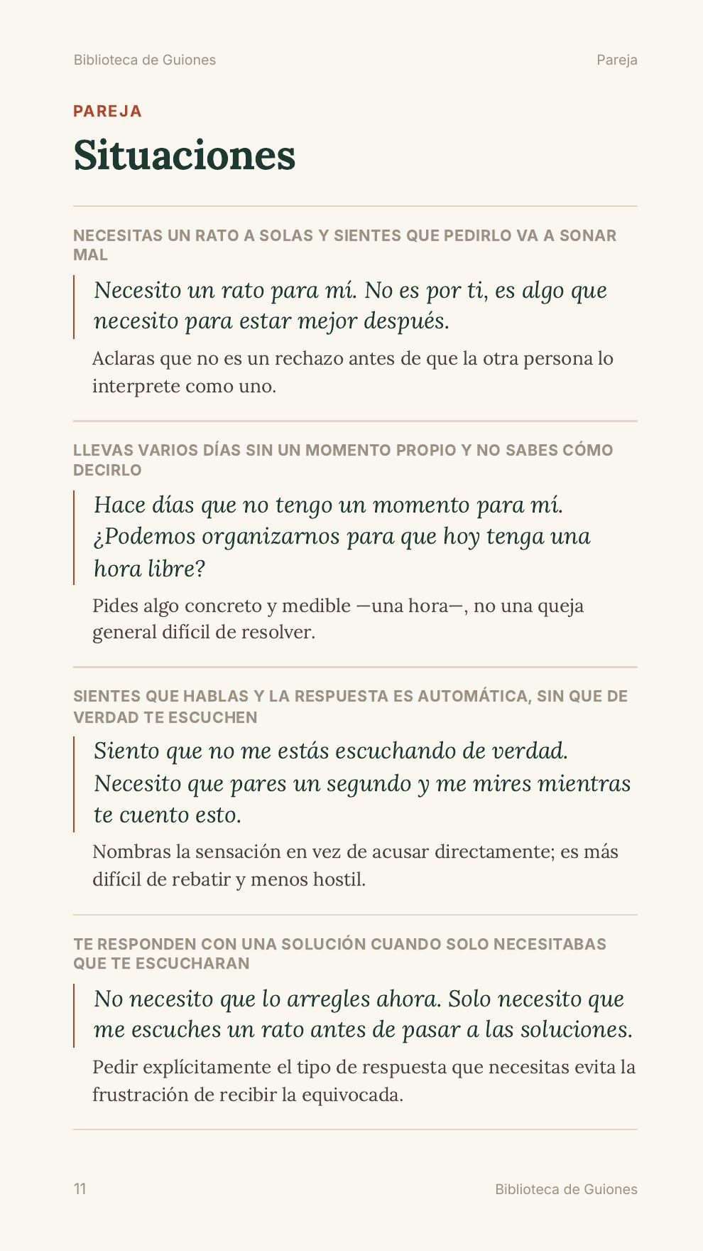 Página interior de Biblioteca de Guiones con situaciones de pareja