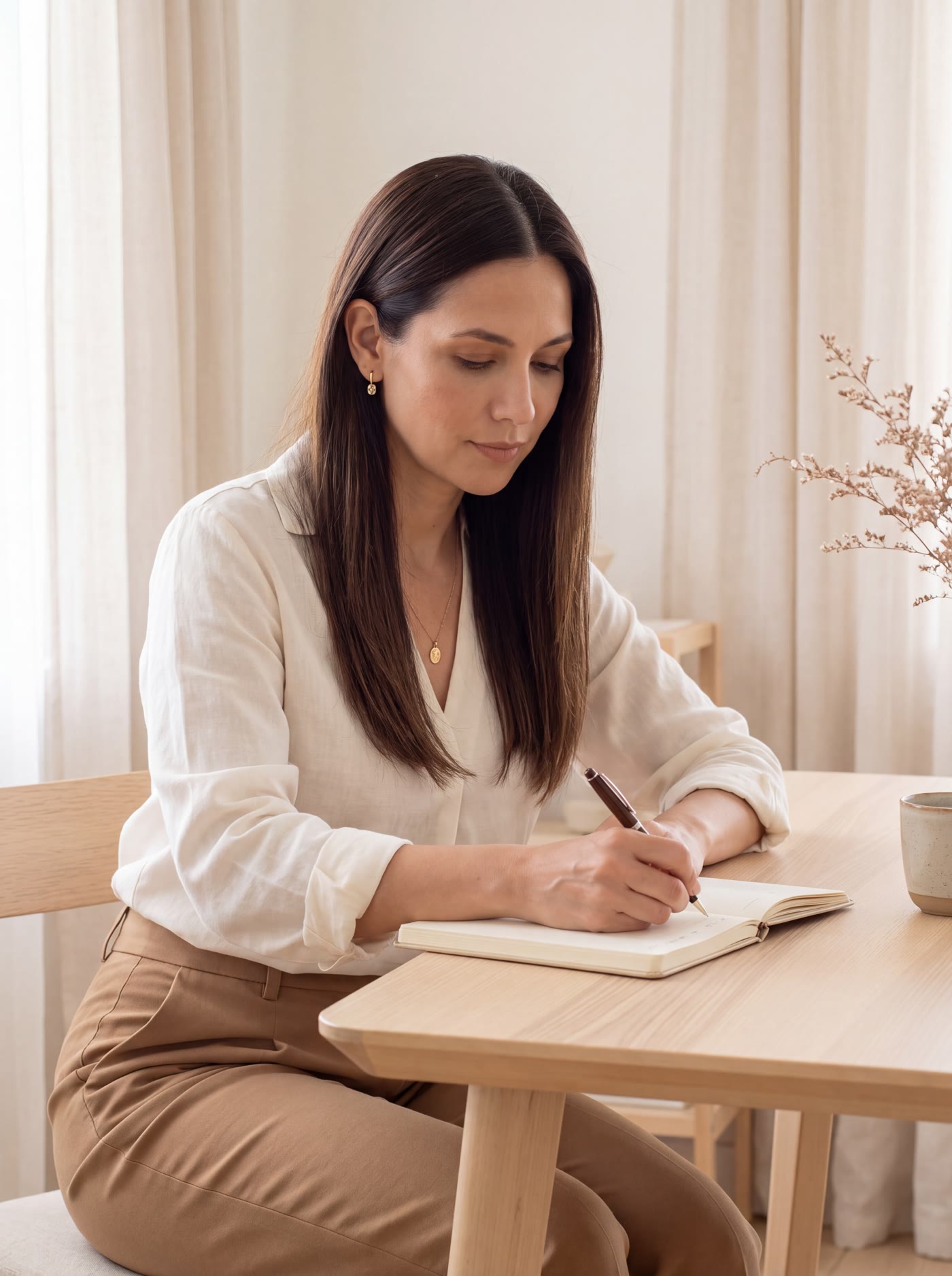 Juana Isabel Caicedo escribiendo en un cuaderno